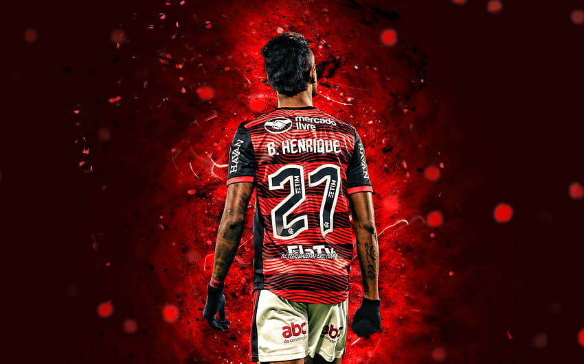 Bruno Henrique, widok z tyłu, Flamengo FC, czerwone neony, brazylijscy piłkarze, Bruno Henrique Pinto, Serie A, Brazylia, piłka nożna, Bruno Henrique Flamengo Tapeta HD
