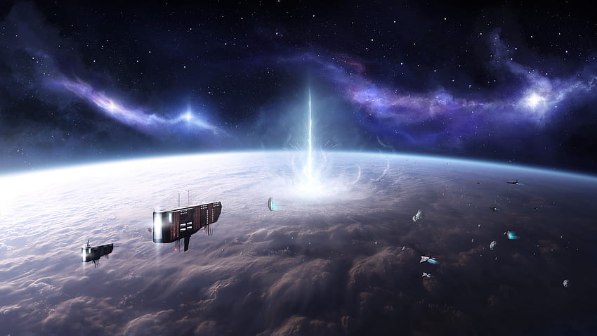Weltraum, Zerstörung, Sterne, Raumschiff, Planet, Wolken / und mobiler Hintergrund, Weltraum MacBook HD-Hintergrundbild