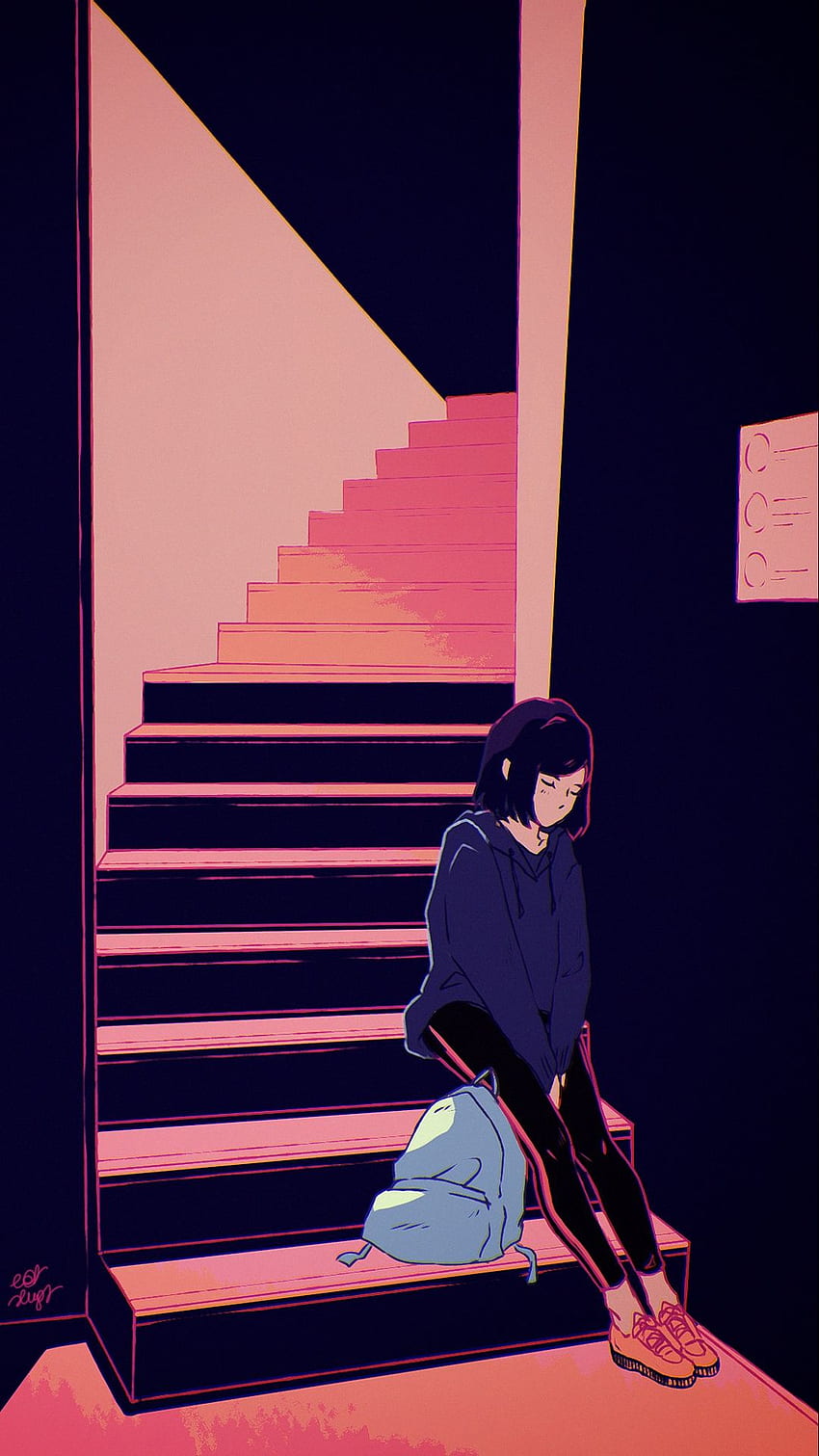 girl, stairs, loneliness, art, Sad Vibes HD phone wallpaper