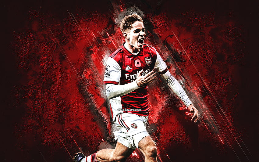 Emile Smith Rowe, Arsenal FC, English footballer, attacking midfielder, red stone background, soccer, England HD wallpaper