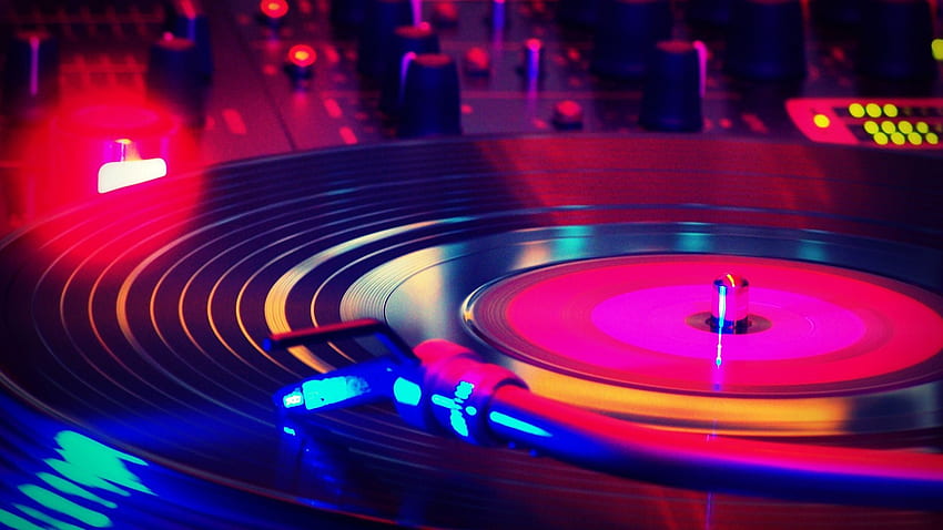 ディスコ ビニール ナイト カラフルなターン テーブル レコードが音楽で高速回転します。 音楽 , バックグラウンド ミュージック, ダンス 高画質の壁紙