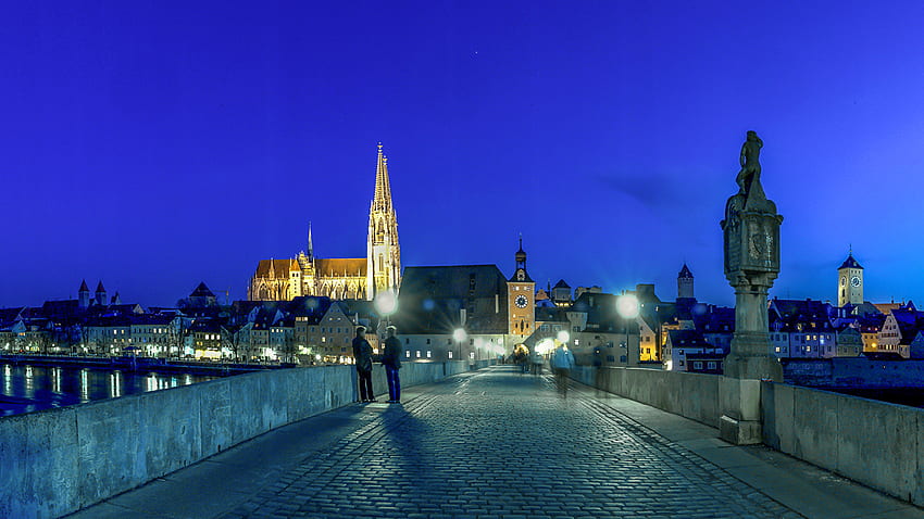 Germany Regensburg Bridges Night Street HD wallpaper