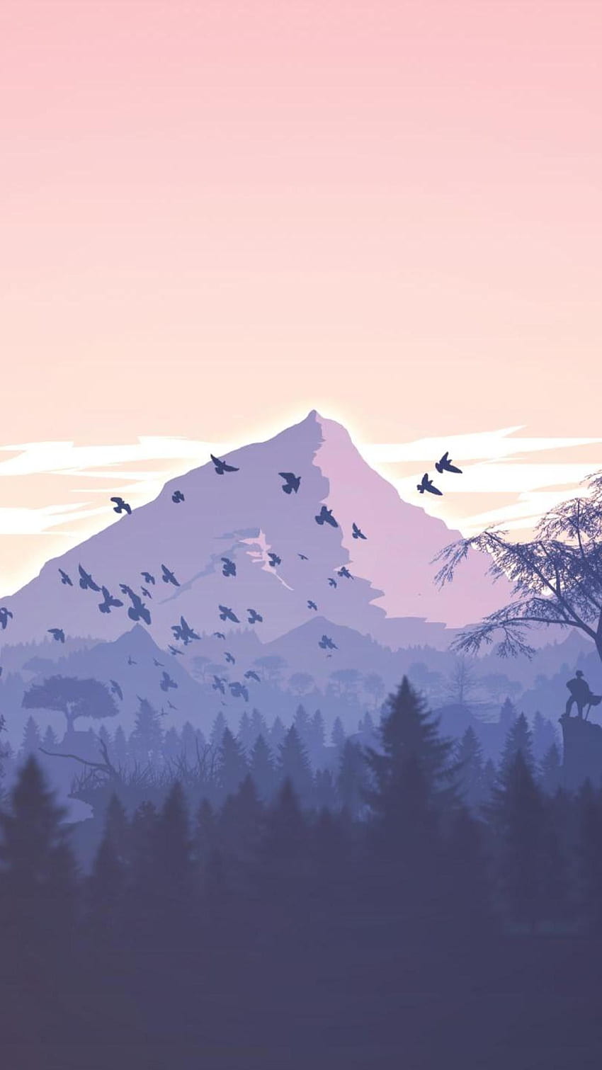 Minimalisme Birds Mountains Trees Forest 9k - [], Resolusi 9K wallpaper ponsel HD