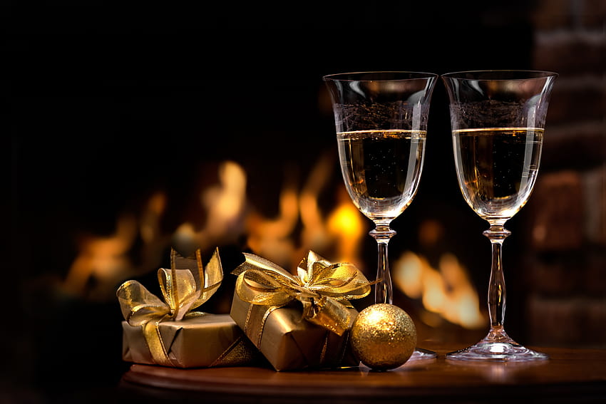 * * *, New Year, Toy, Glasses, Holiday, Champagne HD wallpaper