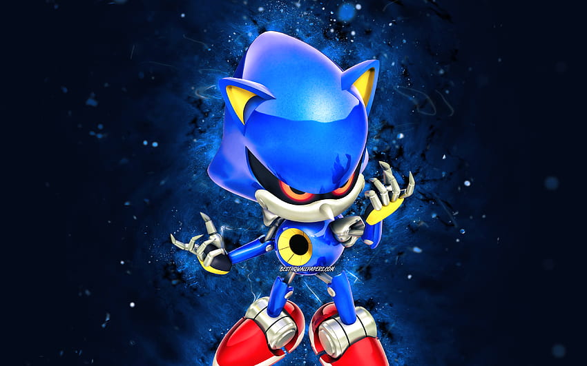 Metal Sonic the Hedgehog, , blue neon lights, Sonic Underground, Blue Sonic, creative, Metal Sonic the Hedgehog HD wallpaper
