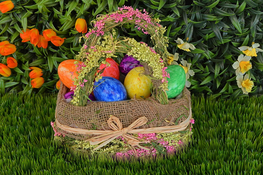 Feiertage, Eier, Ostern, Korb, Ostereier HD-Hintergrundbild