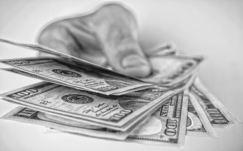 amerikanische dollar in der hand, monochrom, geld in der hand, finanzkonzepte, geschäft, geld für mit auflösung. Hohe Qualität, Geld schwarz und weiß HD-Hintergrundbild