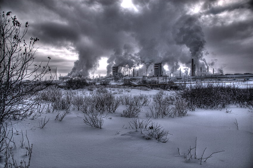 Природа, дим, растение, черно и бяло, фабрика, атомна електроцентрала HD тапет