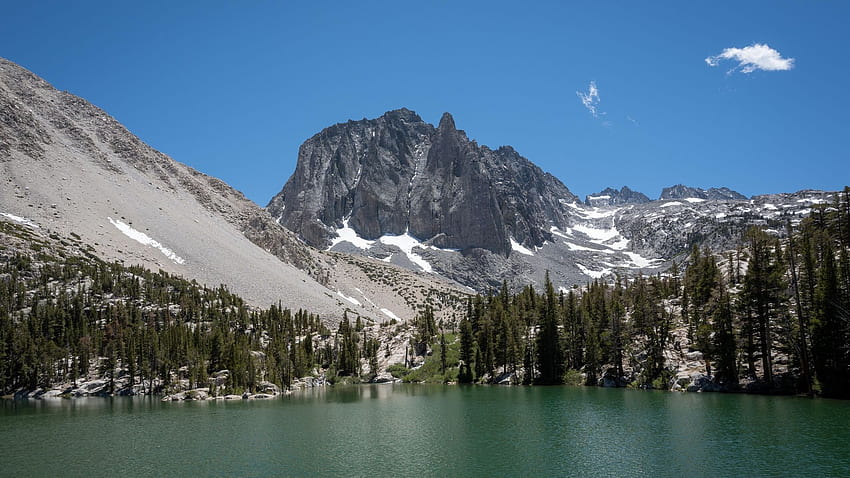 Big Pine Lake, California, stones, trees, sky, mountains, rocks, water ...