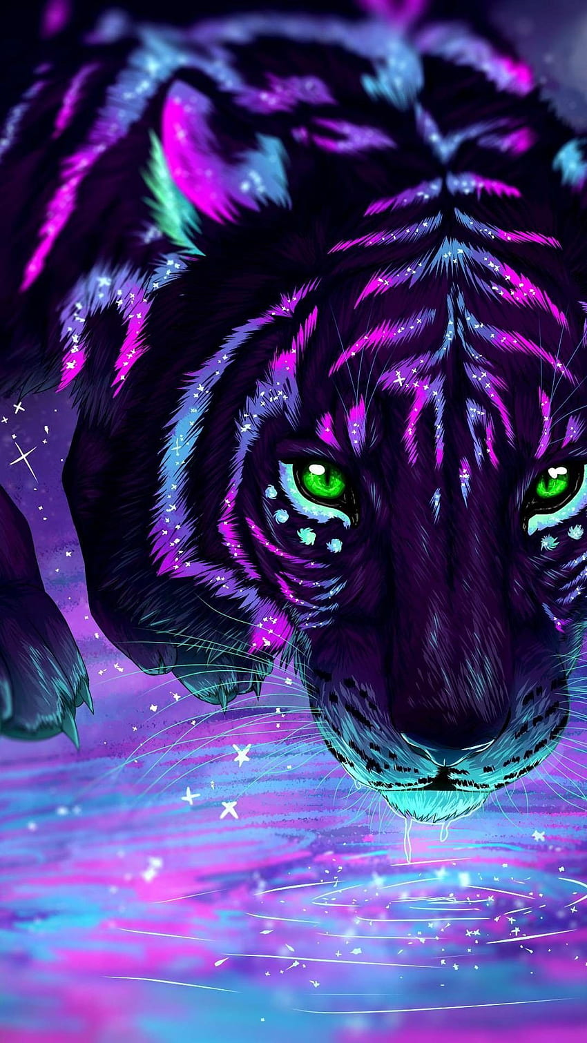 Magical tiger, black, blue, pink, purple, green. Magical, Magic Animal HD phone wallpaper