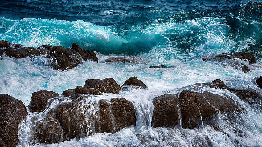 ธรรมชาติ หิน ทะเล สเปรย์ โฟม โต้คลื่น วอลล์เปเปอร์ HD