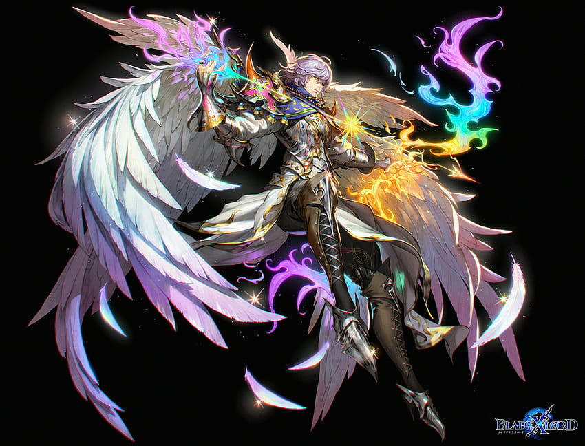 Anime style illustration of a flying male angel