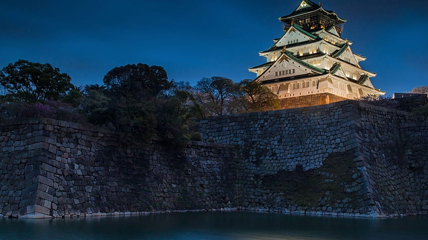 Schloss Osaka, Nacht, Japanisch, Landschaft, Osaka, Japan, Natur, Schloss HD-Hintergrundbild