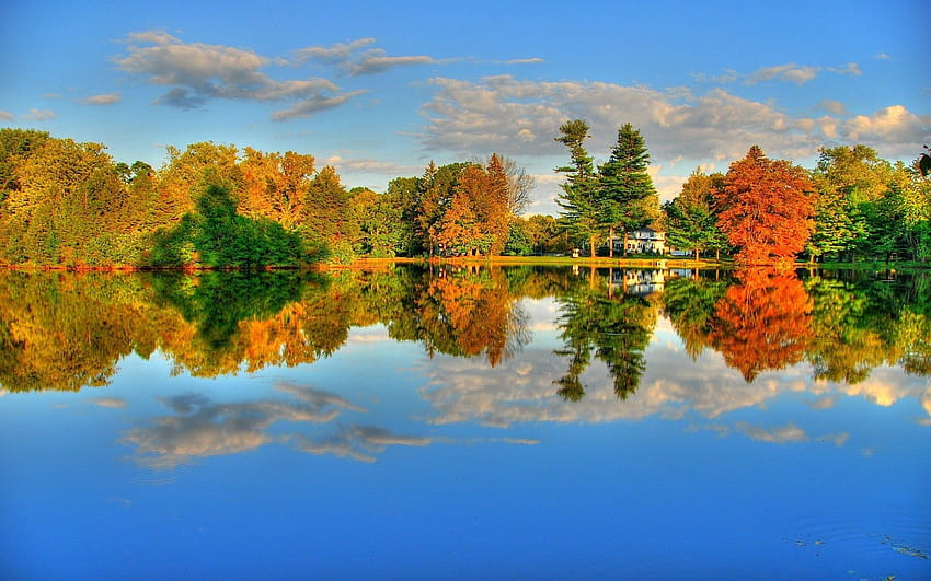 Nature, Trees, Autumn, Lake, Reflection, Shore, Bank, House, Color, Colors HD wallpaper