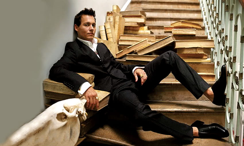 Depp, books, stairs, johnny depp, steps, staircase HD wallpaper