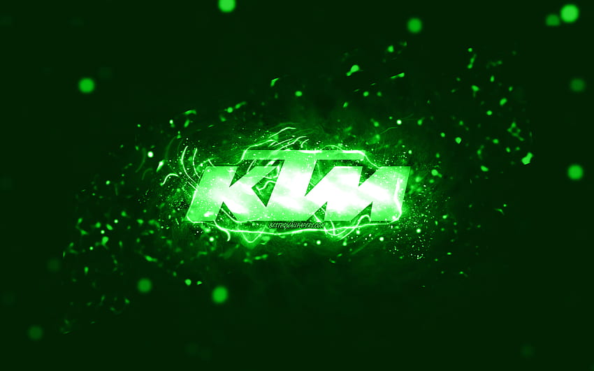 Logo hijau KTM,, lampu neon hijau, kreatif, latar belakang abstrak hijau, logo KTM, merek, KTM Wallpaper HD