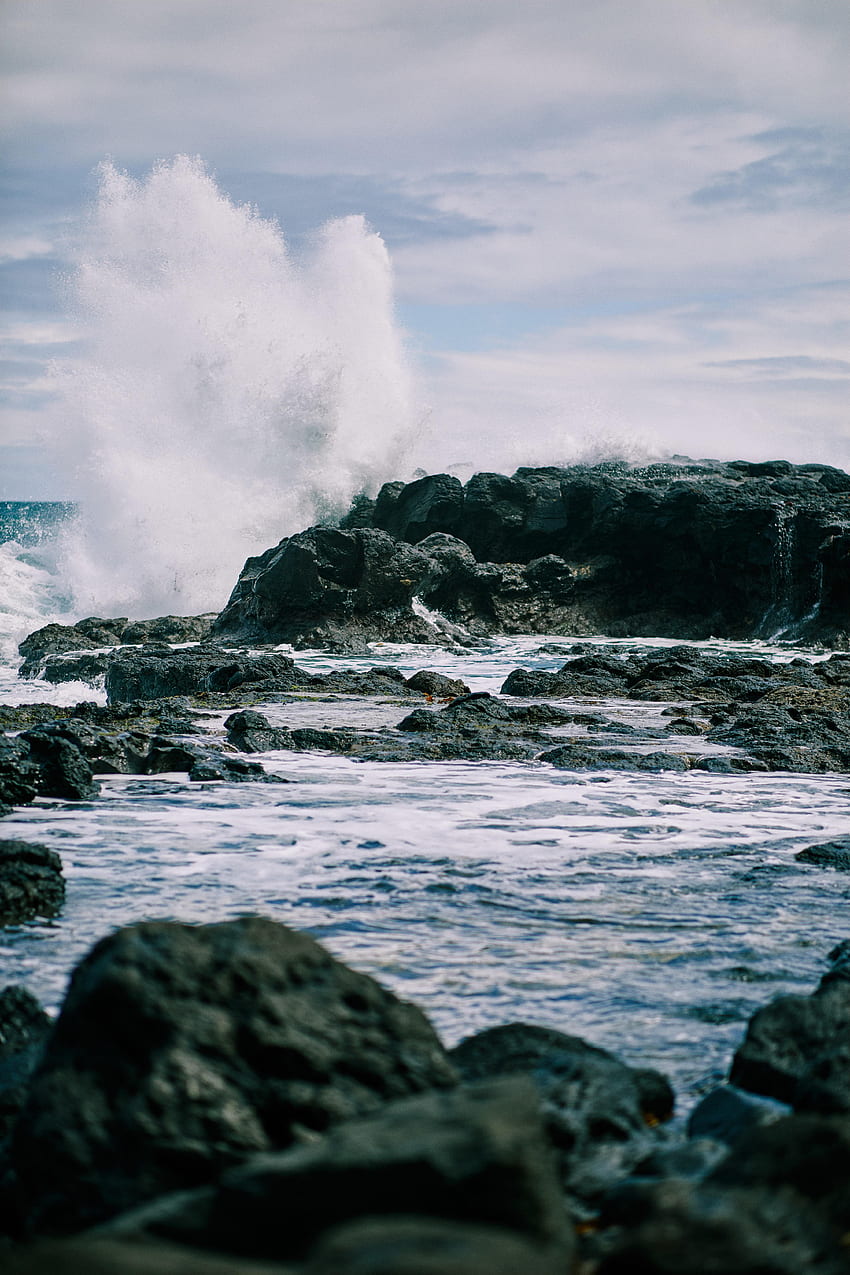 Nature, Water, Sea, Rocks, Spray HD phone wallpaper