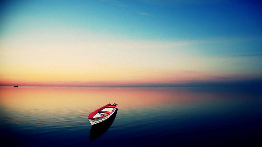 Nature, Sunset, Sea, Horizon, Water Surface, Evening, Boat, Loneliness HD wallpaper