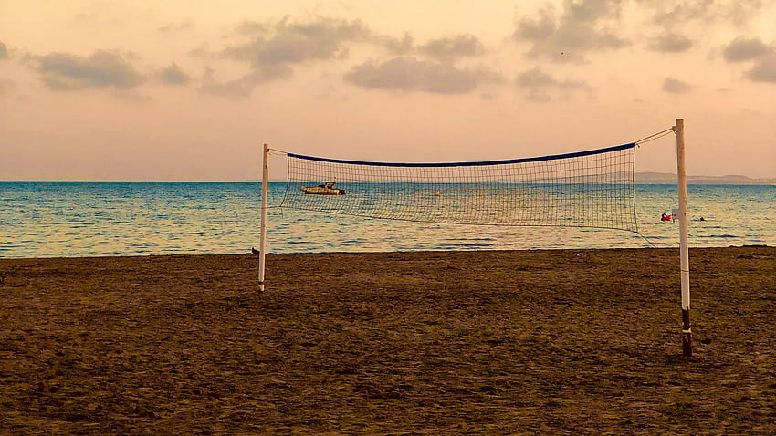 beach, volleyball, volleyball net, sea, horizon 16:9 background HD wallpaper