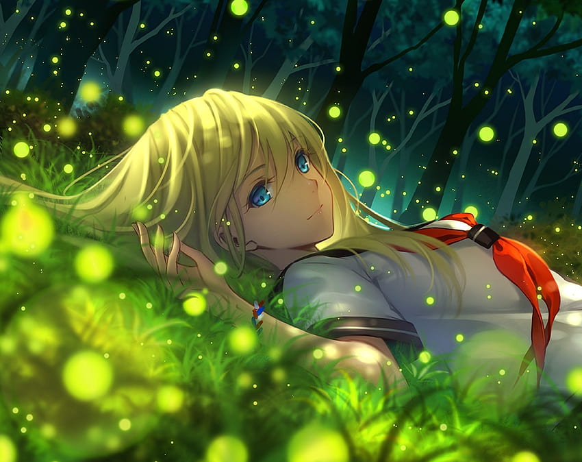Schönes Anime-Mädchen, entspannt, im Freien HD-Hintergrundbild