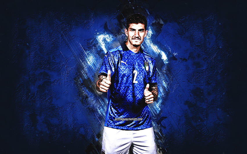 ジョヴァンニ・ディ・ロレンツォ、イタリア代表サッカーチーム、イタリアのサッカー選手、グランジアート、青い石の背景、サッカー、イタリア 高画質の壁紙