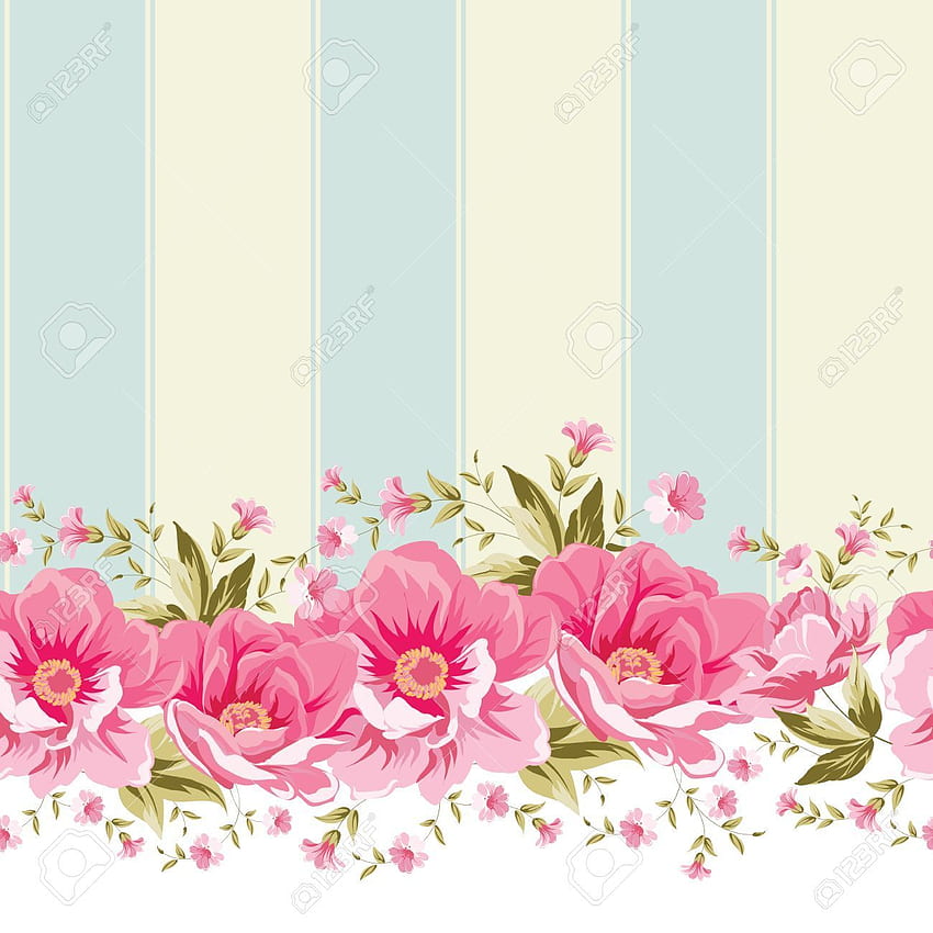 タイルで華やかなピンクの花の境界線。 エレガントなヴィンテージ、エレガントなフローラル HD電話の壁紙