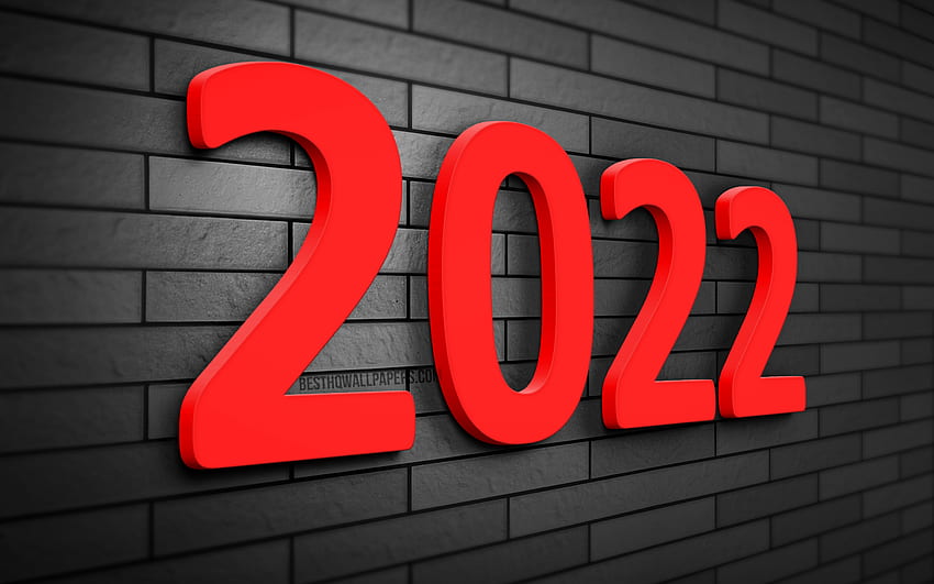 2022 червени 3D цифри, , сива тухлена стена, 2022 бизнес концепции, Честита Нова 2022 година, 2022 нова година, творчески, 2022 на сив фон, 2022 концепции, 2022 цифри HD тапет