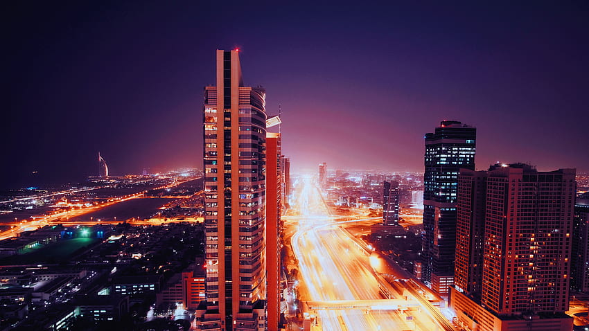 Lumières de la ville, Villes, Architecture, Dubaï, Ville de nuit, Émirats arabes unis Fond d'écran HD