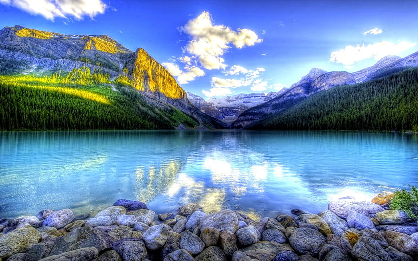 MOUNTAIN LAKE, nature, mountains, forest, lake, reflections HD wallpaper