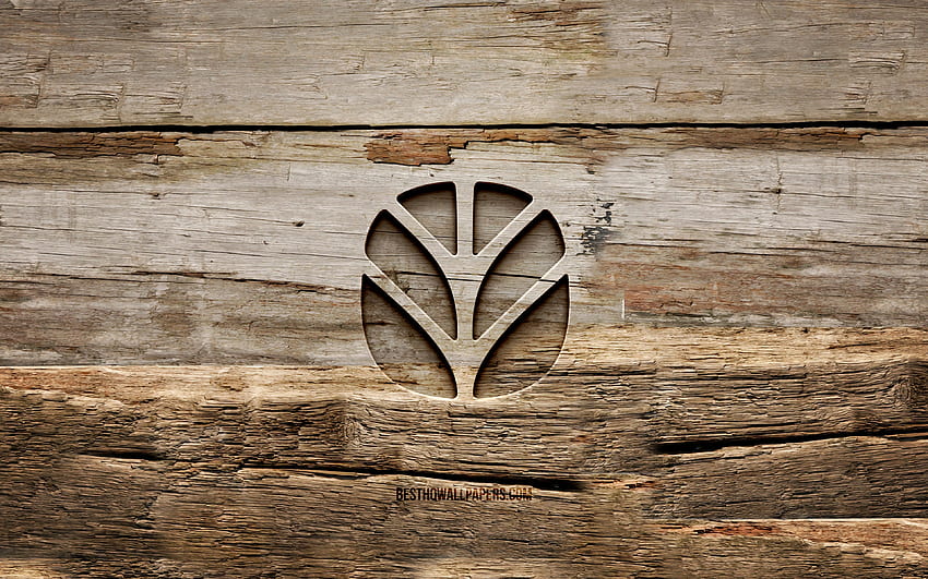 ニューホランドの木製ロゴ、木製の背景、ブランド、ニューホランドのロゴ、クリエイティブ、木彫り、ニューホランド 高画質の壁紙