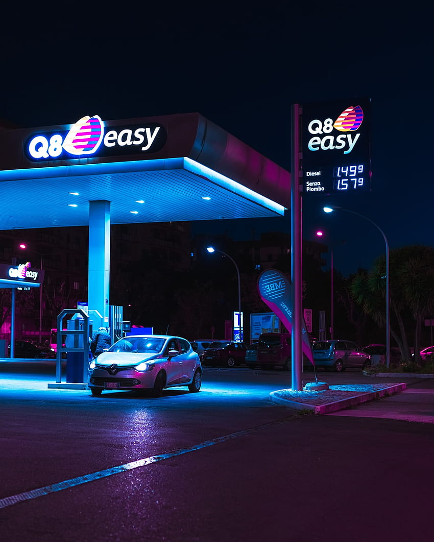Q8 Easy benzin istasyonu – Araba, Neon Benzin İstasyonu HD telefon duvar kağıdı