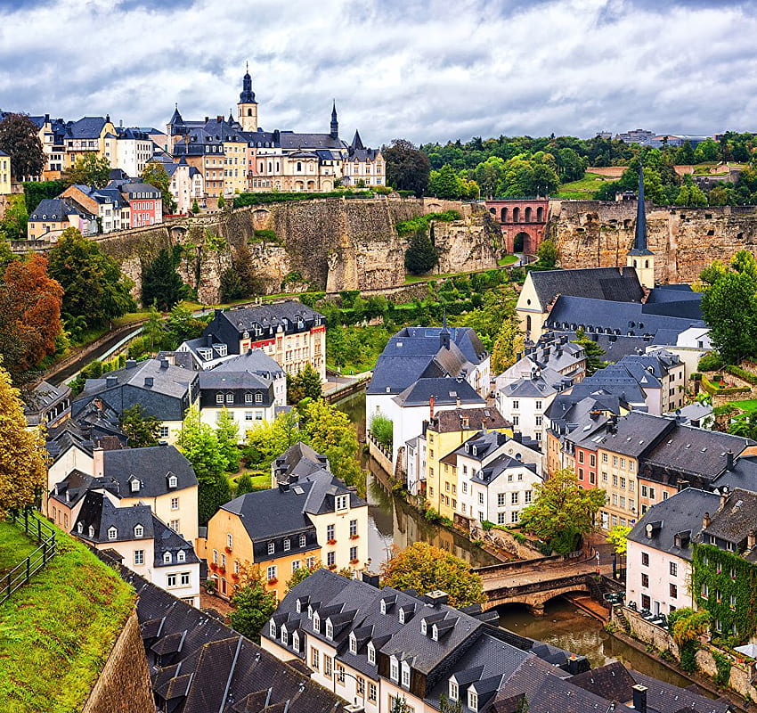 Luxembourg city Bridges Rivers Cities Houses HD wallpaper