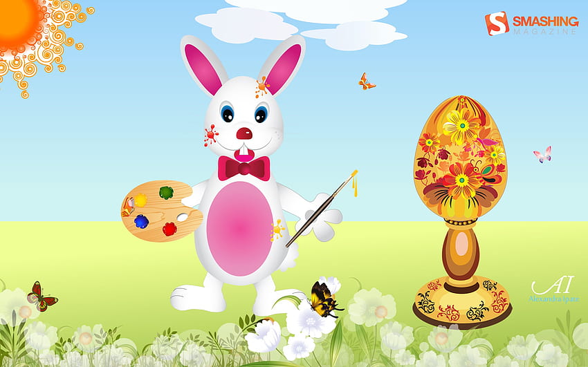 Joyful Easter ? Funny Bunnies And Painted Eggs, Cute Easter HD wallpaper