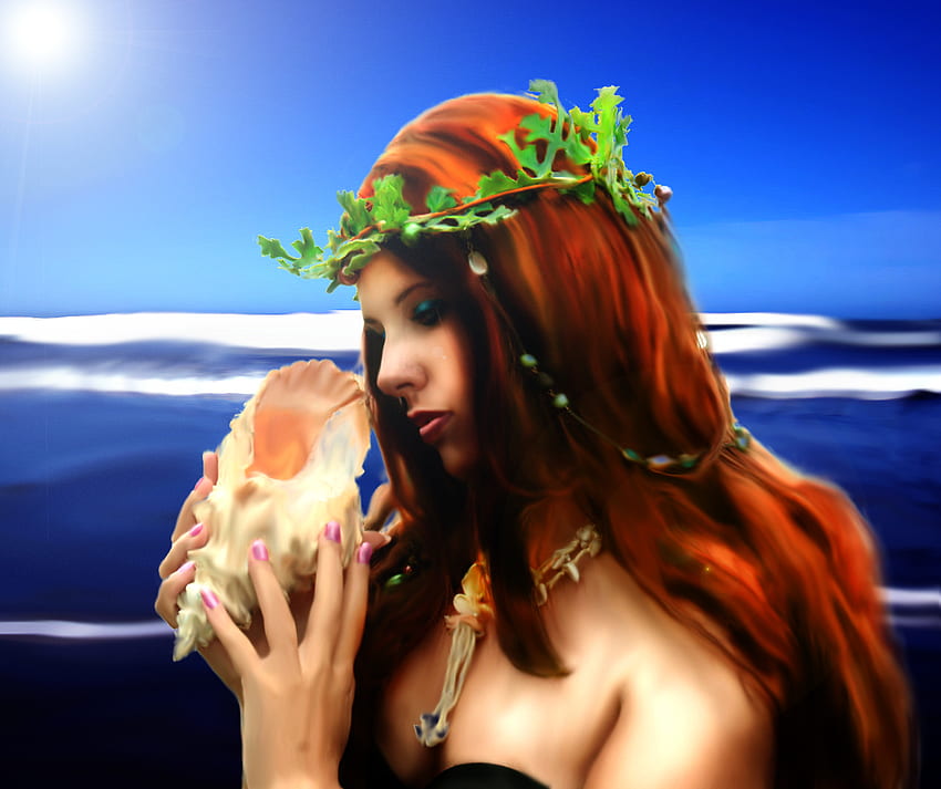 เจ้าหญิงโอเชียน ทะเล เปลือก นางเงือก นามธรรม แฟนตาซี เด็กผู้หญิง เจ้าหญิง มหาสมุทร วอลล์เปเปอร์ HD