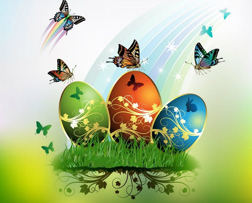 Великденски яйца, пеперуда, Великден, изкуство, яйца HD тапет