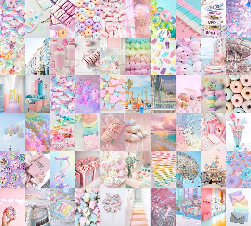 Colorful Pastel Cotton Candy Rainbow Aesthetic. Wall Collage Kit. Pack of 65 . Digital File in 2021. Rainbow aesthetic, Wall collage, Rainbow HD wallpaper
