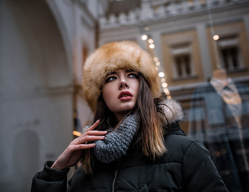 Bibir berair, cantik, wanita Rusia, jaket Wallpaper HD