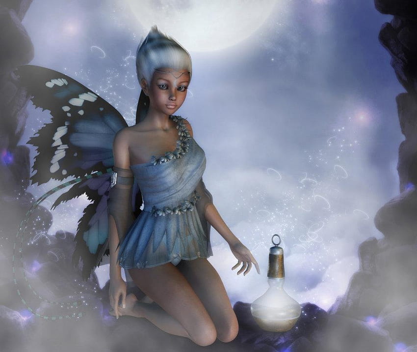 Fairy, moon, fantasy HD wallpaper