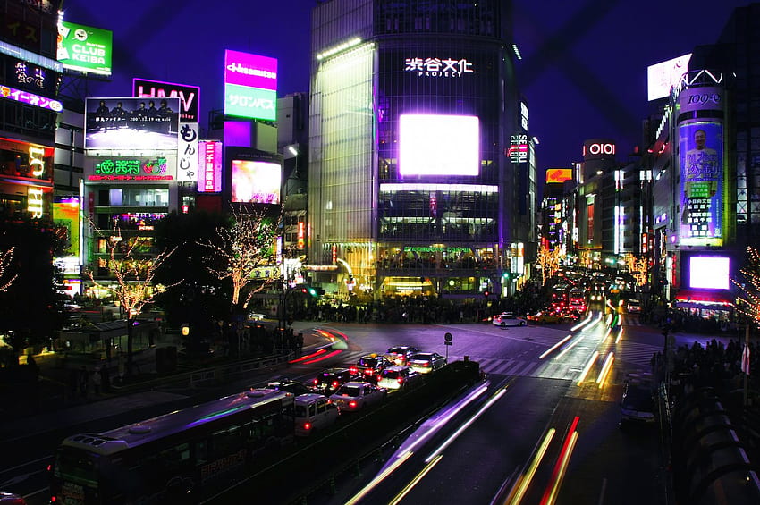 Shibuya, Токио, Япония (creative commons от OiMax), Japanese Neon HD тапет