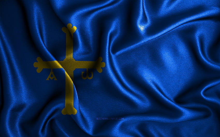 Bandiera delle Asturie, , bandiere ondulate in seta, province spagnole, Giorno delle Asturie, bandiere in stoffa, Bandiera delle Asturie, arte 3D, Asturie, Europa, Province della Spagna, Bandiera delle Asturie 3D, Spagna Sfondo HD