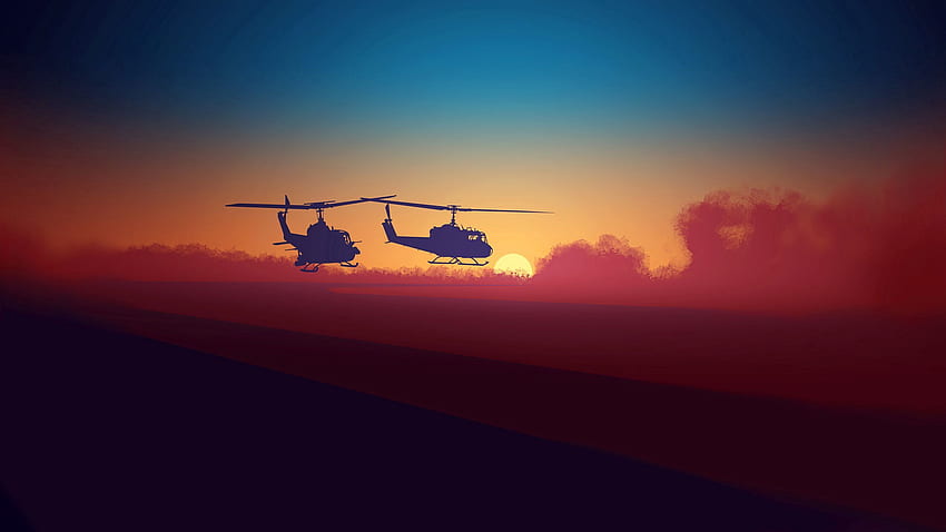 Sky, Night, Clouds, Dark, Helicopter HD wallpaper