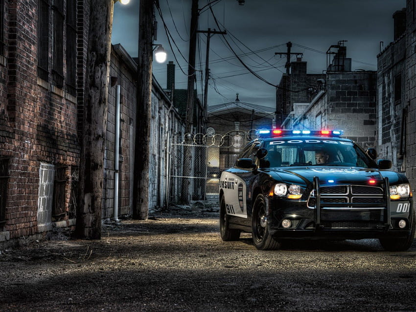 samochód policyjny, droga, policja, samochód, światła Tapeta HD