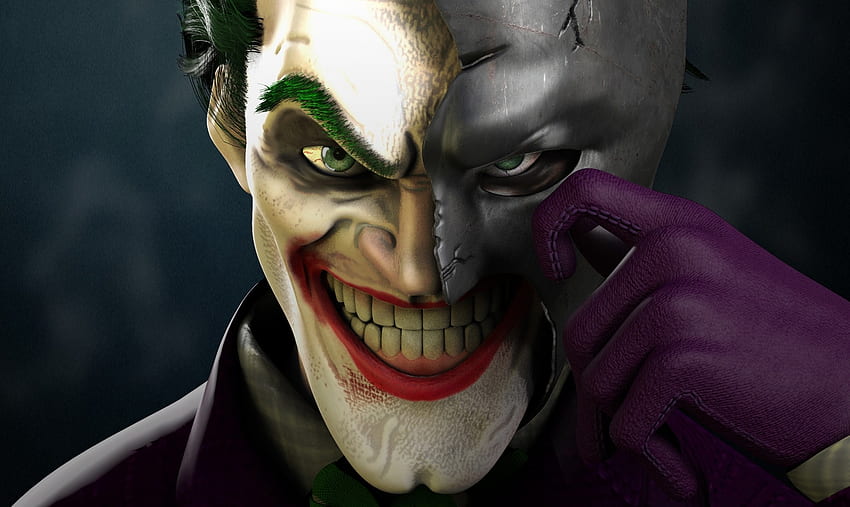 Joker, face-off, Batman's mask, dc comics, art HD wallpaper