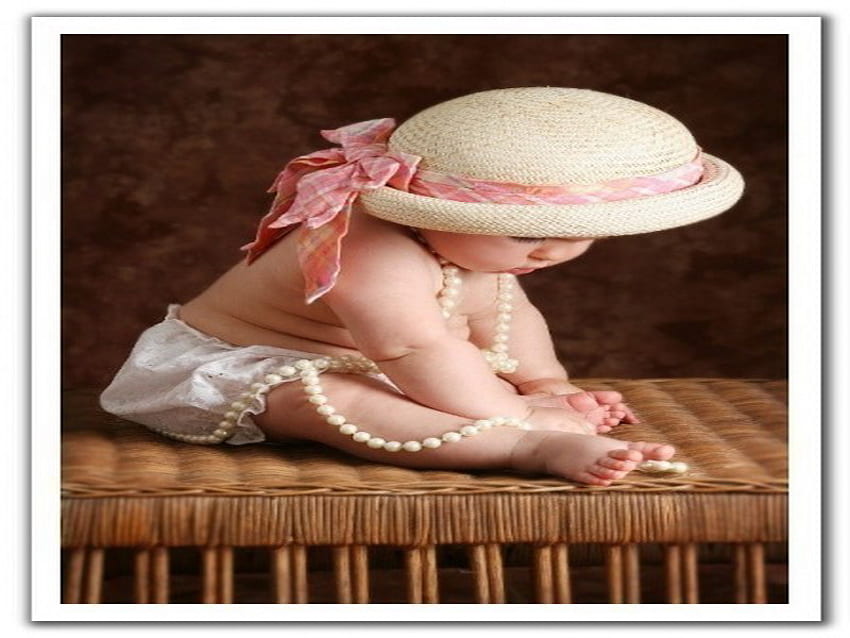 bambino, nastro rosa, perle, ragazza, cappello Sfondo HD