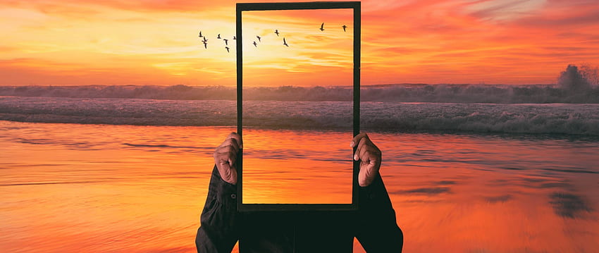 mirror, sea, hop, sunset, infinity dual wide background HD wallpaper