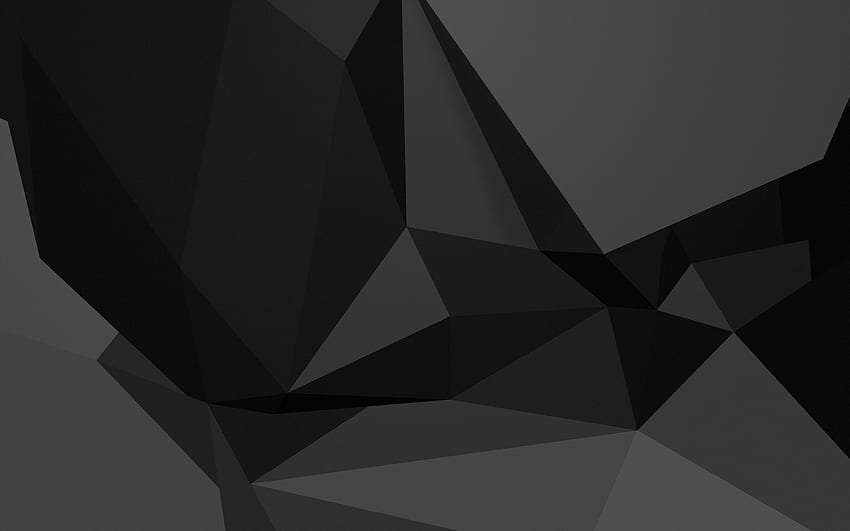 black geometric shapes, , black low poly background, creative, geometric textures, geometric shapes, black geometric background HD wallpaper