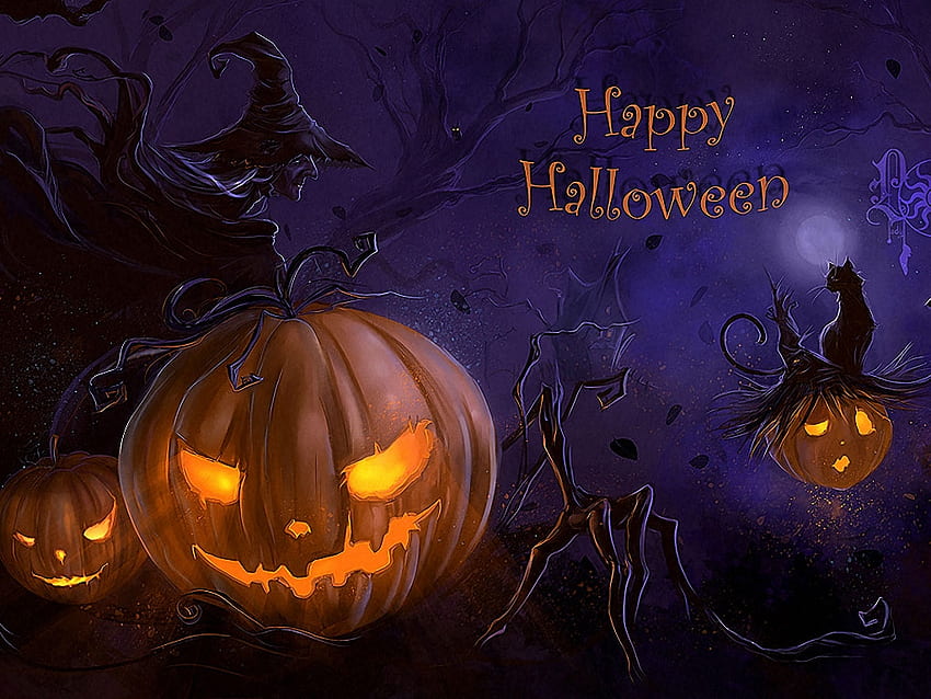 ハロウィーンの挨拶、不気味な、10 月、月、かぼちゃ、ハロウィーン、挨拶、魔女 高画質の壁紙