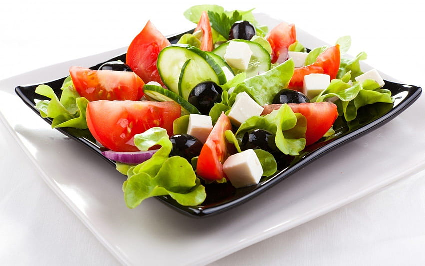 Vegetables food cucumbers tomatoes salad olives lettuce . HD wallpaper