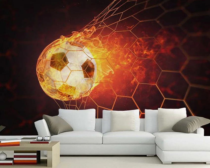 Papel de parede Football with fire 3D、リビングルームのテレビの壁、子供の寝室の壁の紙、家の装飾、レストラン、バーの壁画。 . -AliExpress、フットボール・オン・ファイア 高画質の壁紙