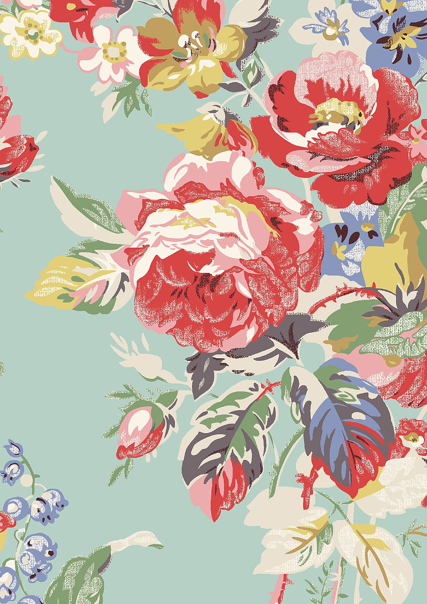 Large Portobello Rose. Vibrant tropical holiday colours complete this full scale fashion floral. Cath Kidston. Floral print , Floral , Prints, Printable Floral HD phone wallpaper